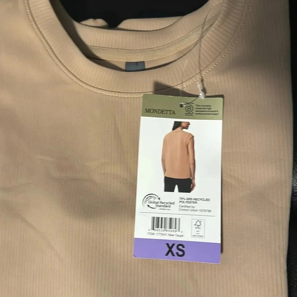 Mondetta Ladies' Soft Ribbed Short Sleeve Active Top, New Taupe (Tan) X-Small - Picture 7 of 11